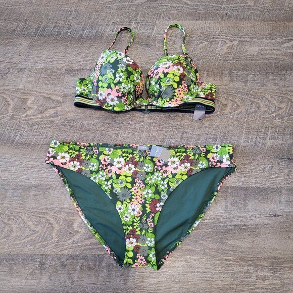 NWT AERIE | Floral Swim Bikini Set Perkier Pushup | Sz. XL / 34C - Picture 1 of 9